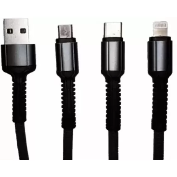 NEXTGEN USB Type C Cable 1.2 m High Quality 1.2 Nylon Braided 3 in 1 Cable Type-C, Micro & iphone Sync High Speed Data Transfer & Charging Cable for Mobile Phones & Tablet NGDC-560  (Compatible with Mobile Phones, Tablets, Black, One Cable)