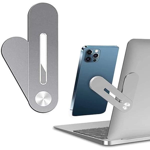 Laptop Side Mount Clip, Magnetic Phone Mount, Fixed Clip on Flat and Slim Monitor Laptop Stand Multi Screen Support Phone Holder Computer Expansion Bracket for iPhone Android Smartphone